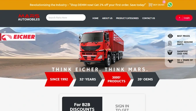 B2B Automotive eCommerce Website for Mars Automobiles