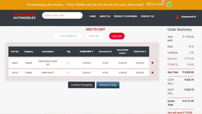 Bulk Order Spare Parts eCommerce Platform by Brainmagic